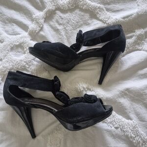 Chic Candie's Black Women's Heels with Floral Detail